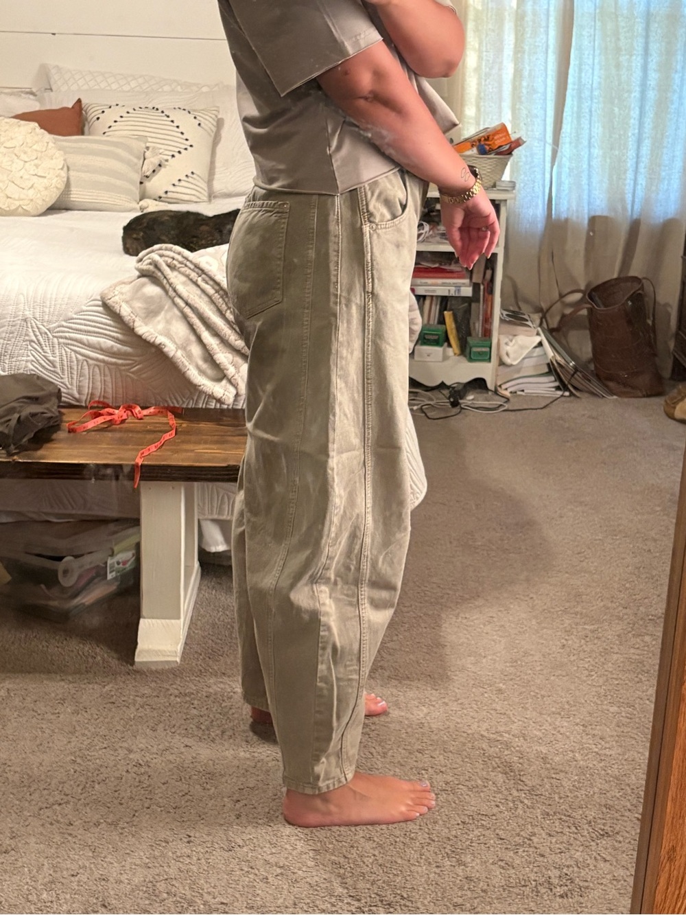 We the Free Mid-rise barrel jeans in light olive - Picture 12 of 14